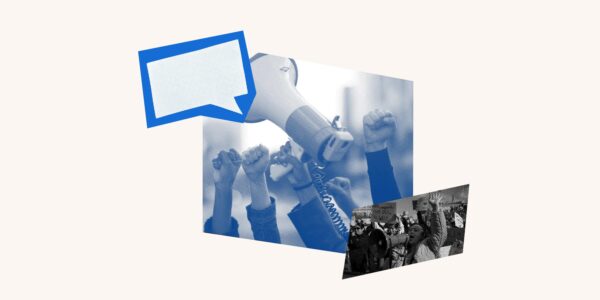 Collage picture of a megaphone and a speech bubble