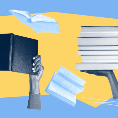 A collage of images pertaining to books and reading.