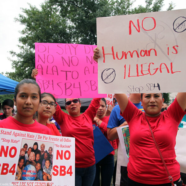 Austin, Texas, USA - May 29, 2017: A Hispanic mother and her daughter protest SB 4, an anti-Sanctuary Cities immigration law, outside the Capitol.